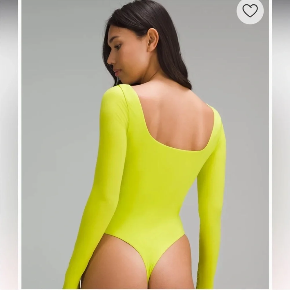 Lululemon Wundermost Ultra-Soft Nulu Square-Neck Long-Sleeve Bodysuit Lichen Lim - Picture 3 of 12